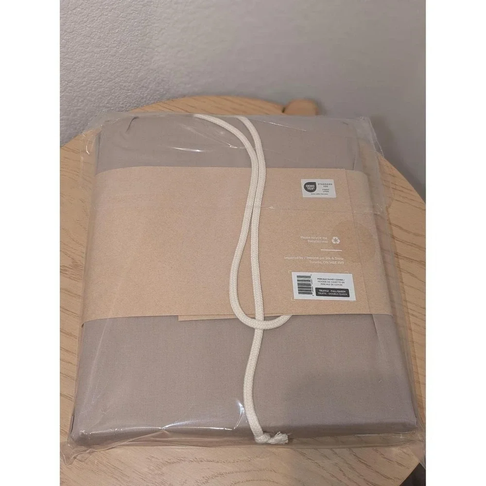 Silk & Snow Truffle Cotton Percale Full Queen Duvet Cover & King Sham Set New